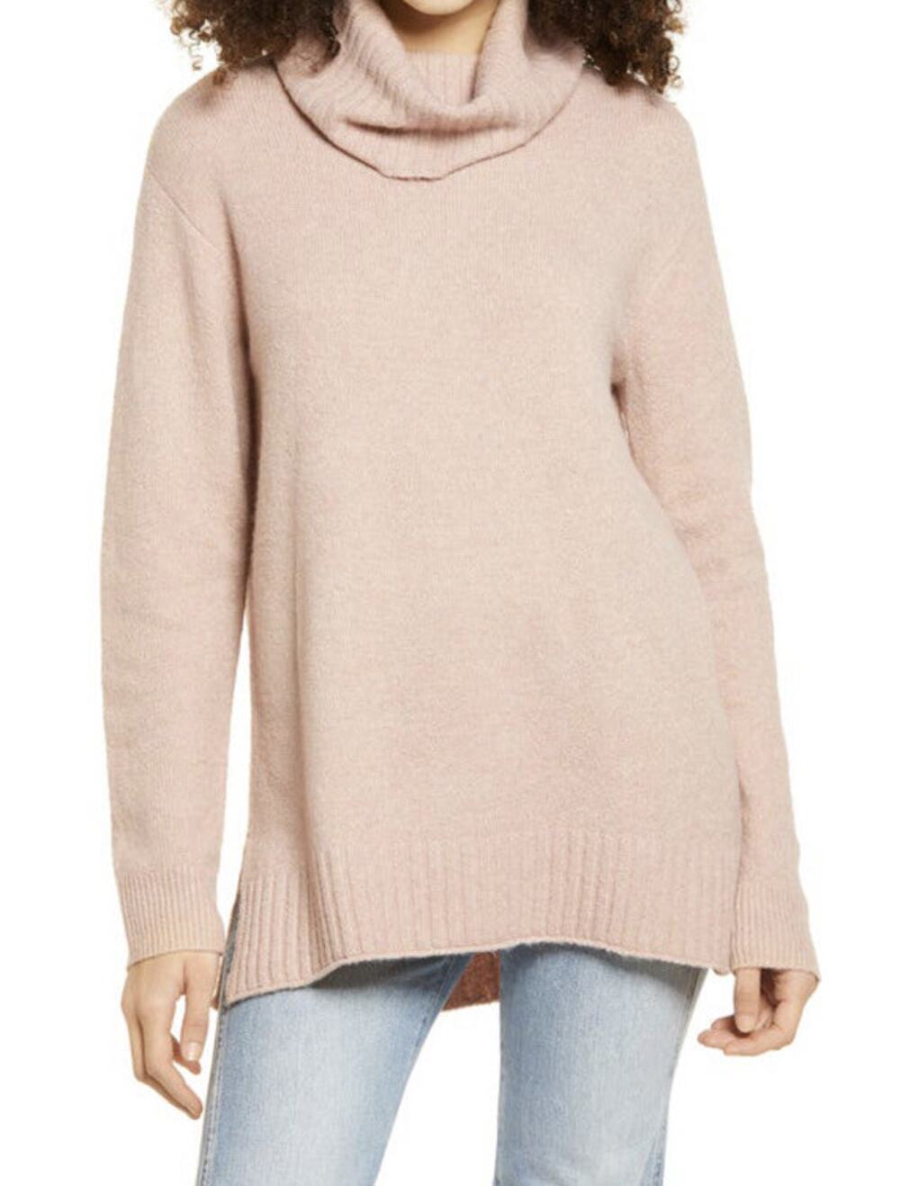 BP Longline Turtleneck Sweater in Pink Adobe tunic warm cozy S A003133